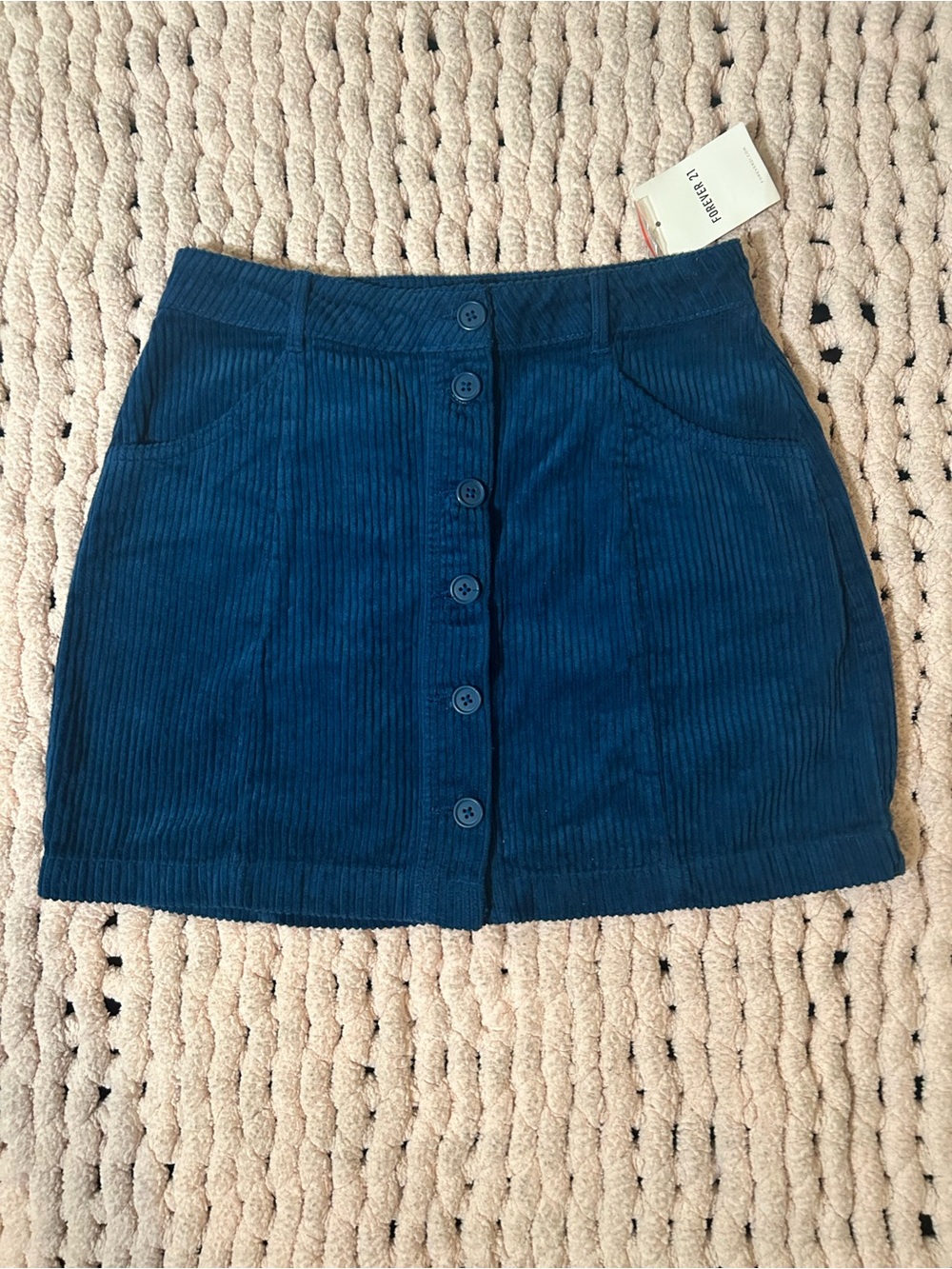 Forever 21 Button-Front Corduroy Mini Skirt - Blue